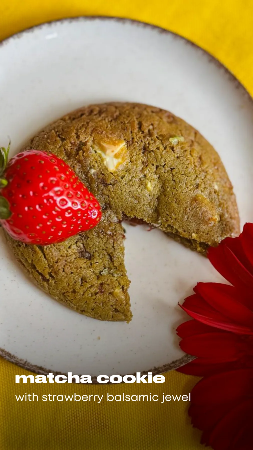 Matcha Cookie with Strawberry Balsamic Jewel