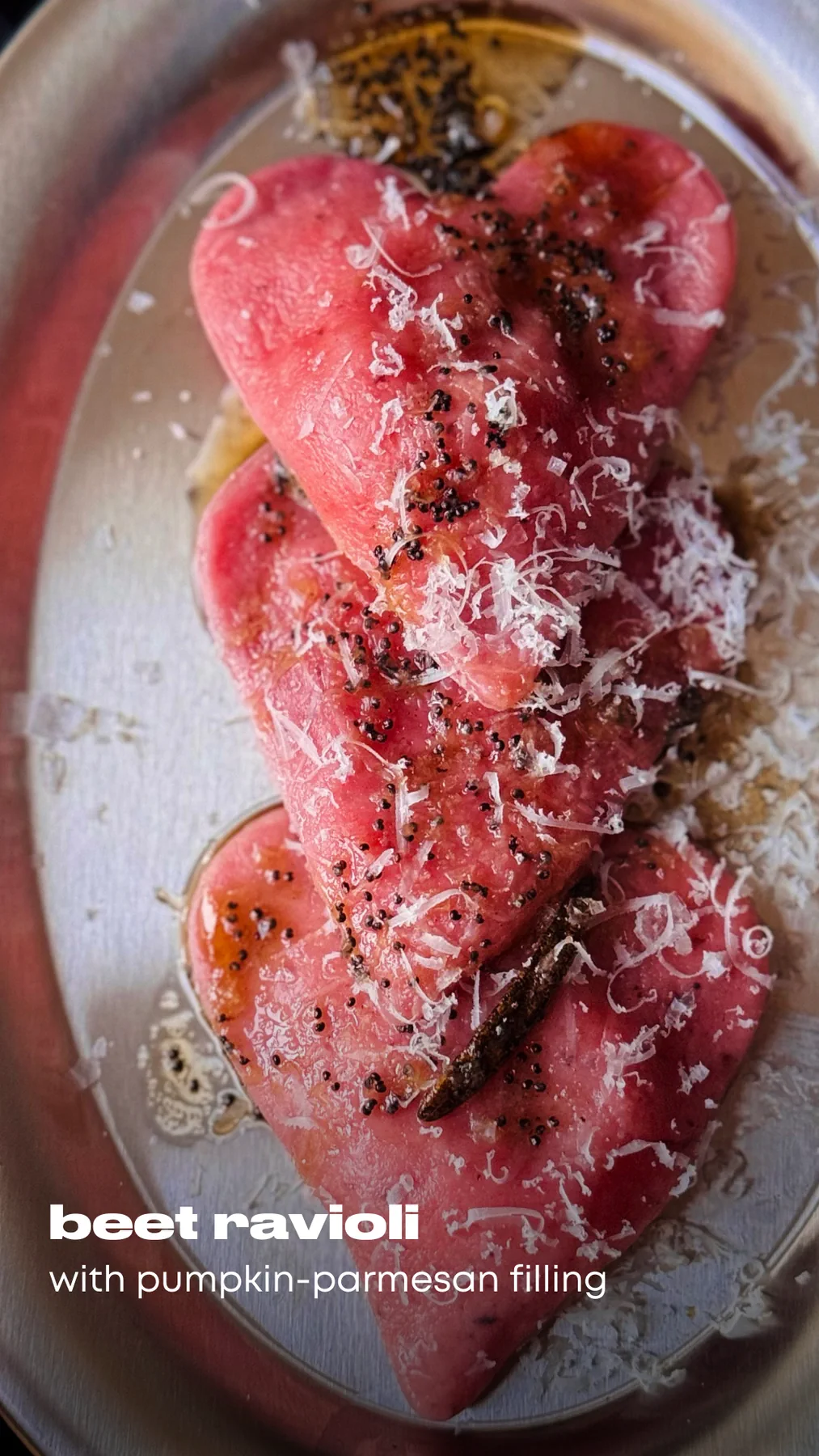 Red Heart-Shaped Pumpkin Ravioli with Brown Butter Rosemary