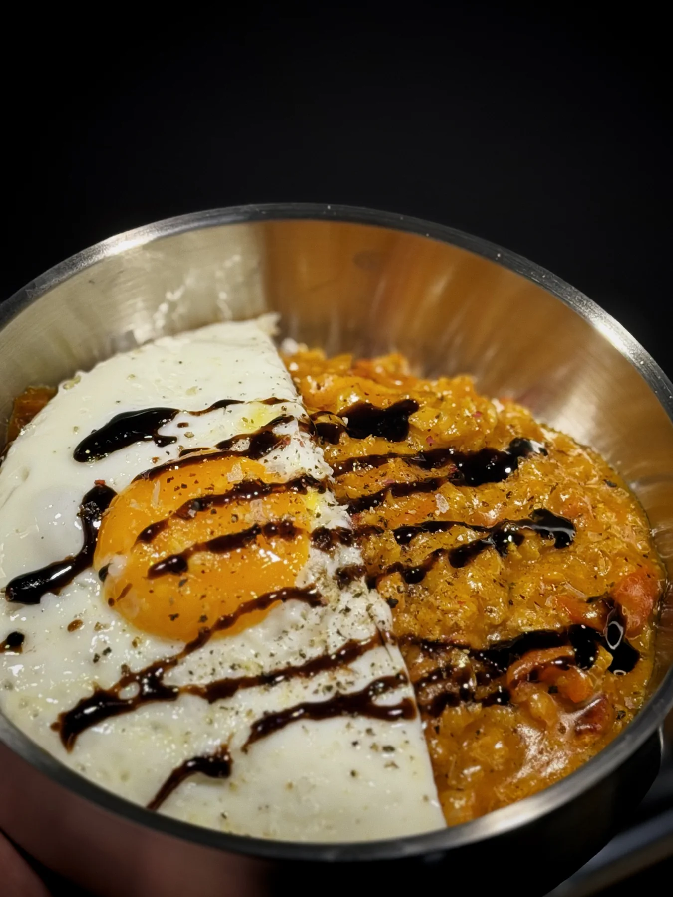 Savory Oats with Tomatoes, Bacon, and Sunny-Side-Up Eggs