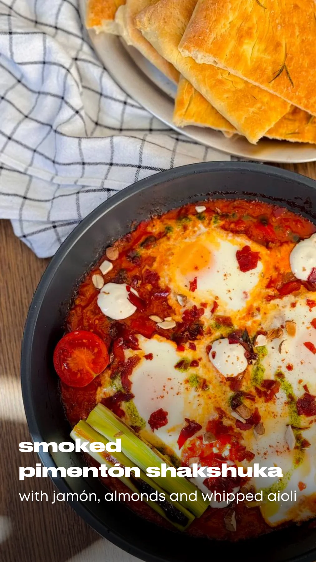 Smoked Pimentón Shakshuka with Jamón, Almonds, and Whipped Aioli