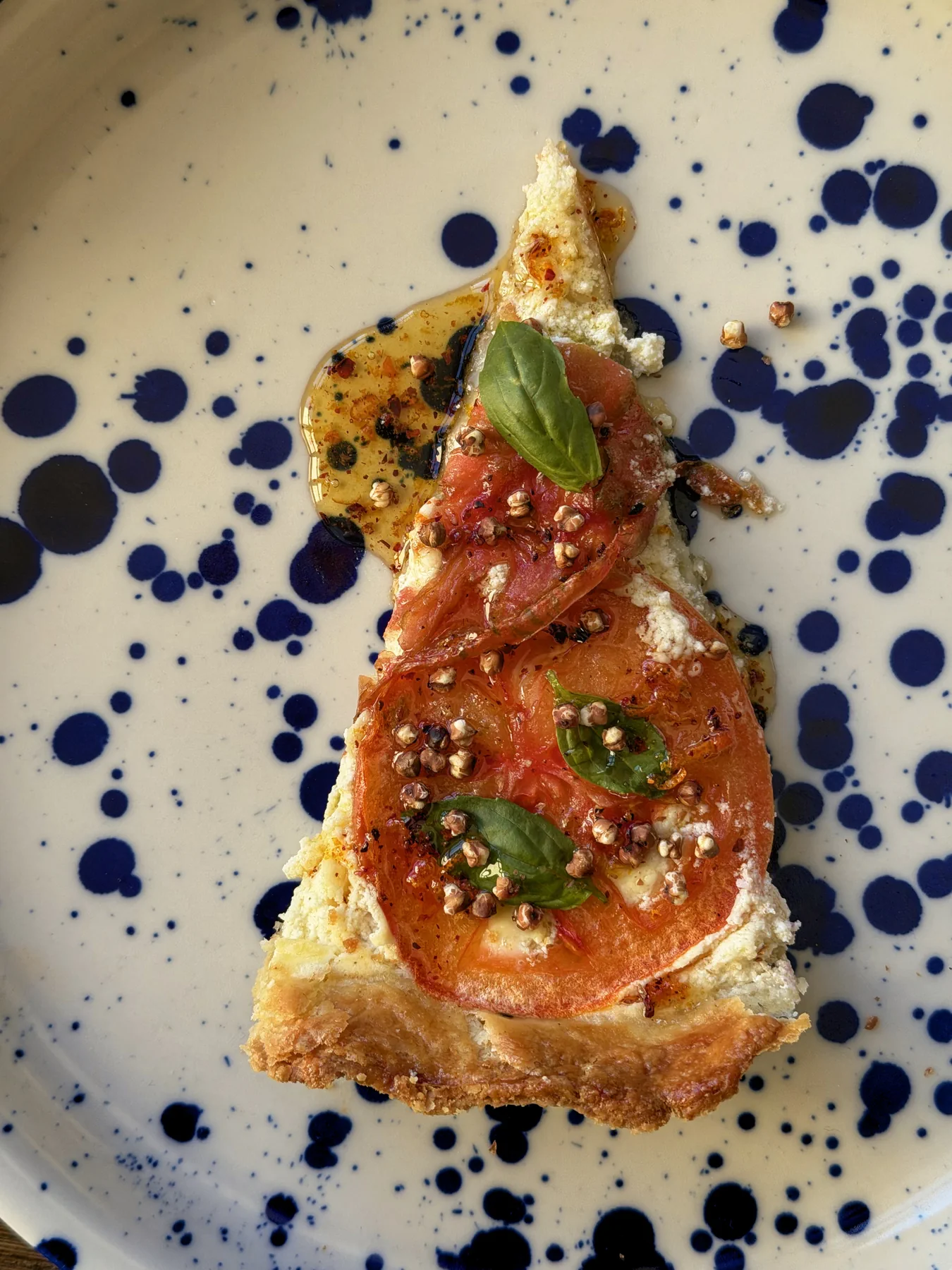 Tomato & Feta Galette with Orange-Chili Honey and Buckwheat Popcorn