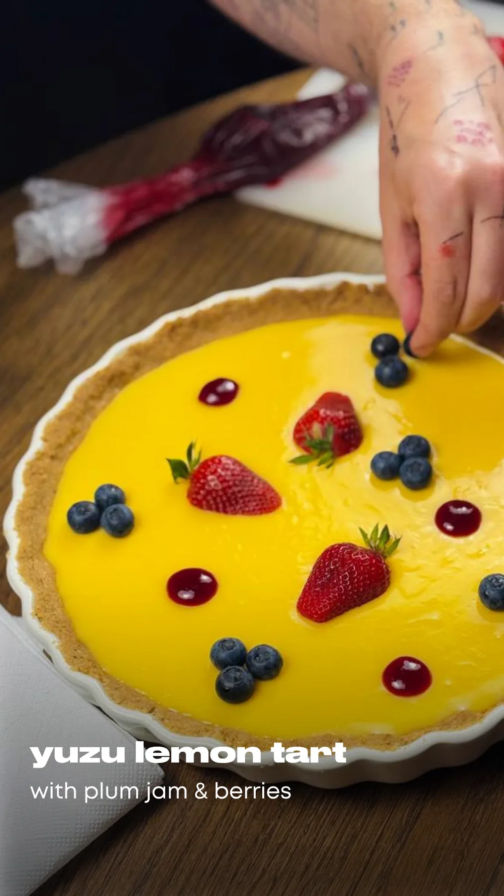 Yuzu Lemon Tart with Plum Jam & Berries